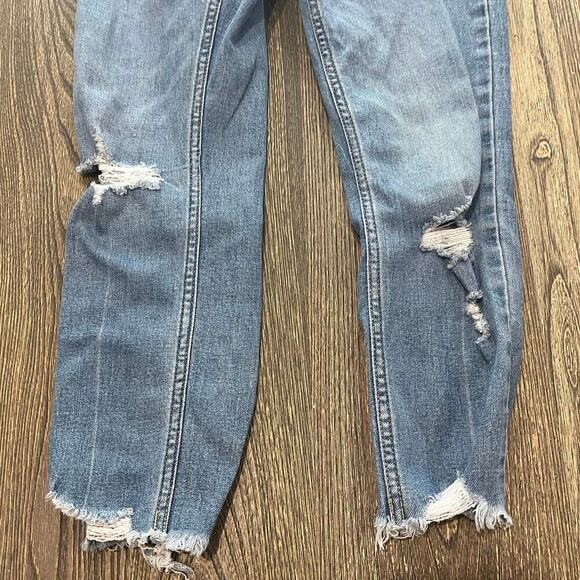 Abercrombie & Fitch Ankle Jeans High Rise Distressed Button Fly Blue Size 28/6 - Picture 2 of 11